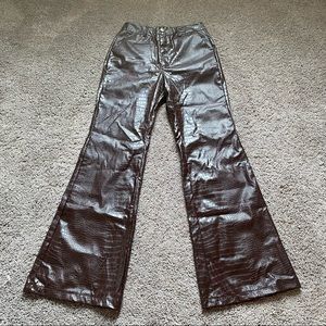 shein brown leather flare pants